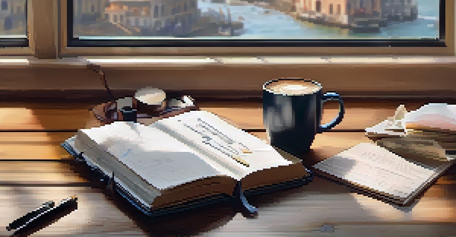 An open travel journal with a smartphone and lens cleaning kit on a table, creating a warm atmosphere.