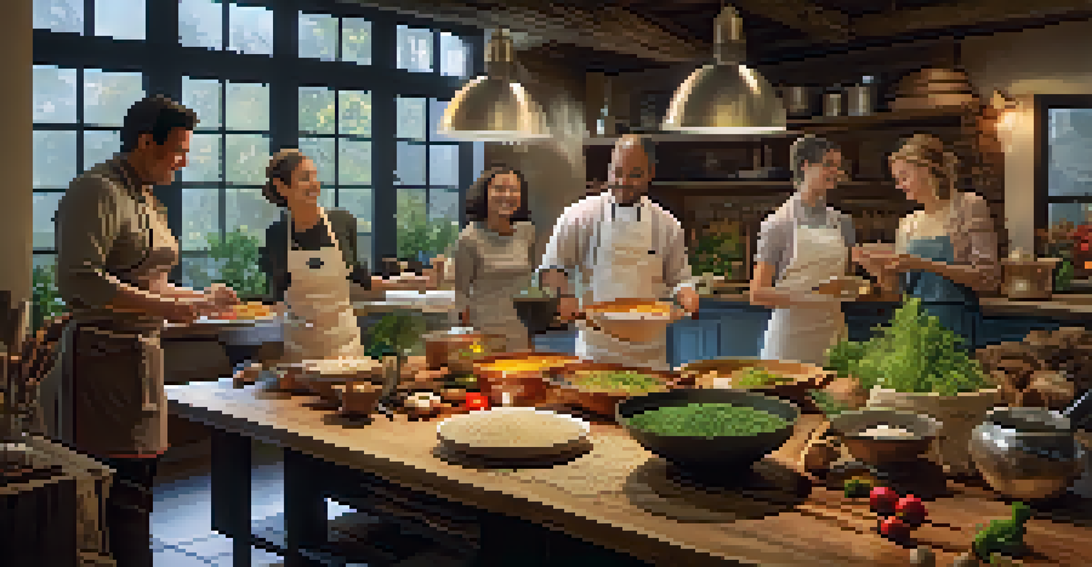 A cooking class with a local chef teaching traditional cooking techniques in a cozy kitchen.