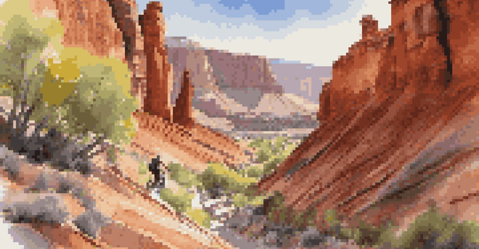 A mountain biker navigating a rugged trail in Moab, Utah, surrounded by striking red rock formations under a clear blue sky.