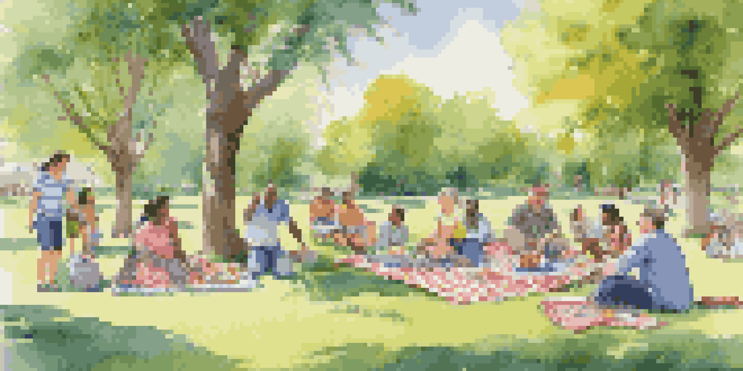 A lively family reunion in a sunny park, featuring diverse family members enjoying outdoor activities together.