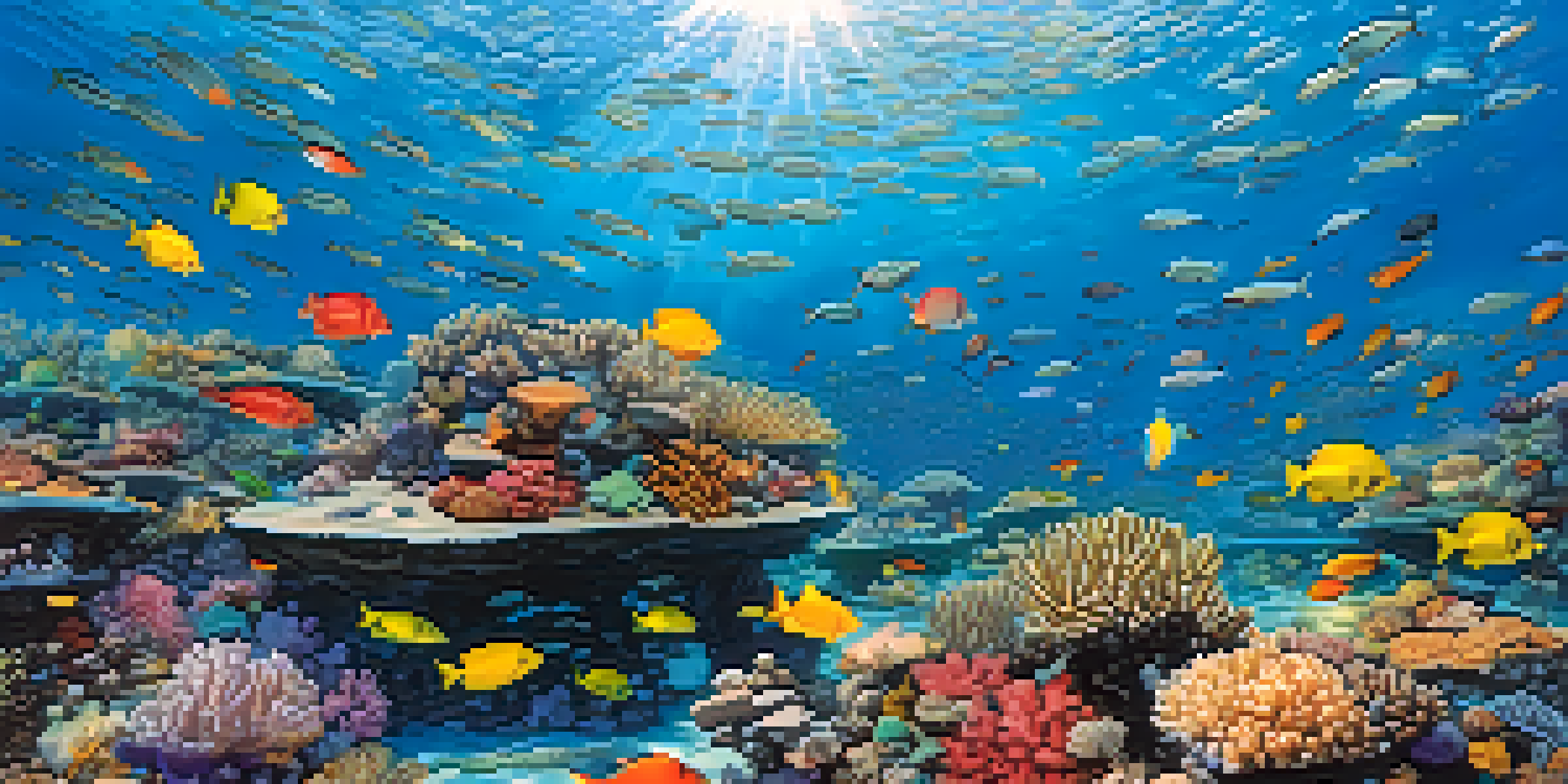 A beautiful underwater scene of the Great Barrier Reef with colorful corals and fish swimming in clear blue water.