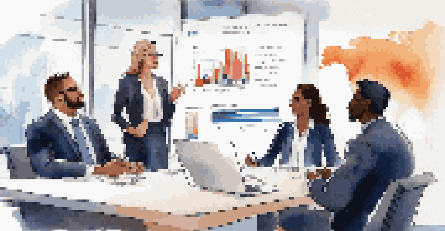 A diverse group of business professionals discussing travel rewards at a conference table, with charts in the background.