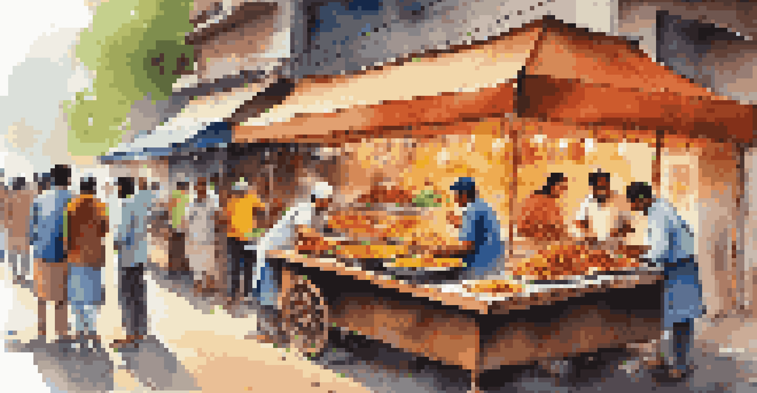 A street food vendor in Delhi preparing spicy chaat in a lively atmosphere.
