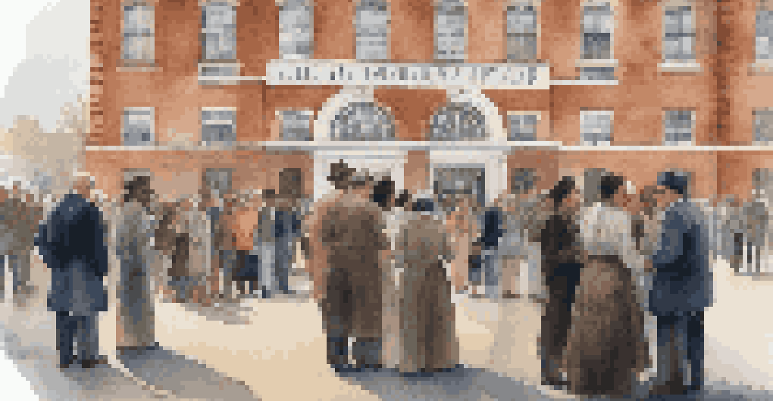 A family gathering at Ellis Island, with people sharing stories in front of the immigration museum.
