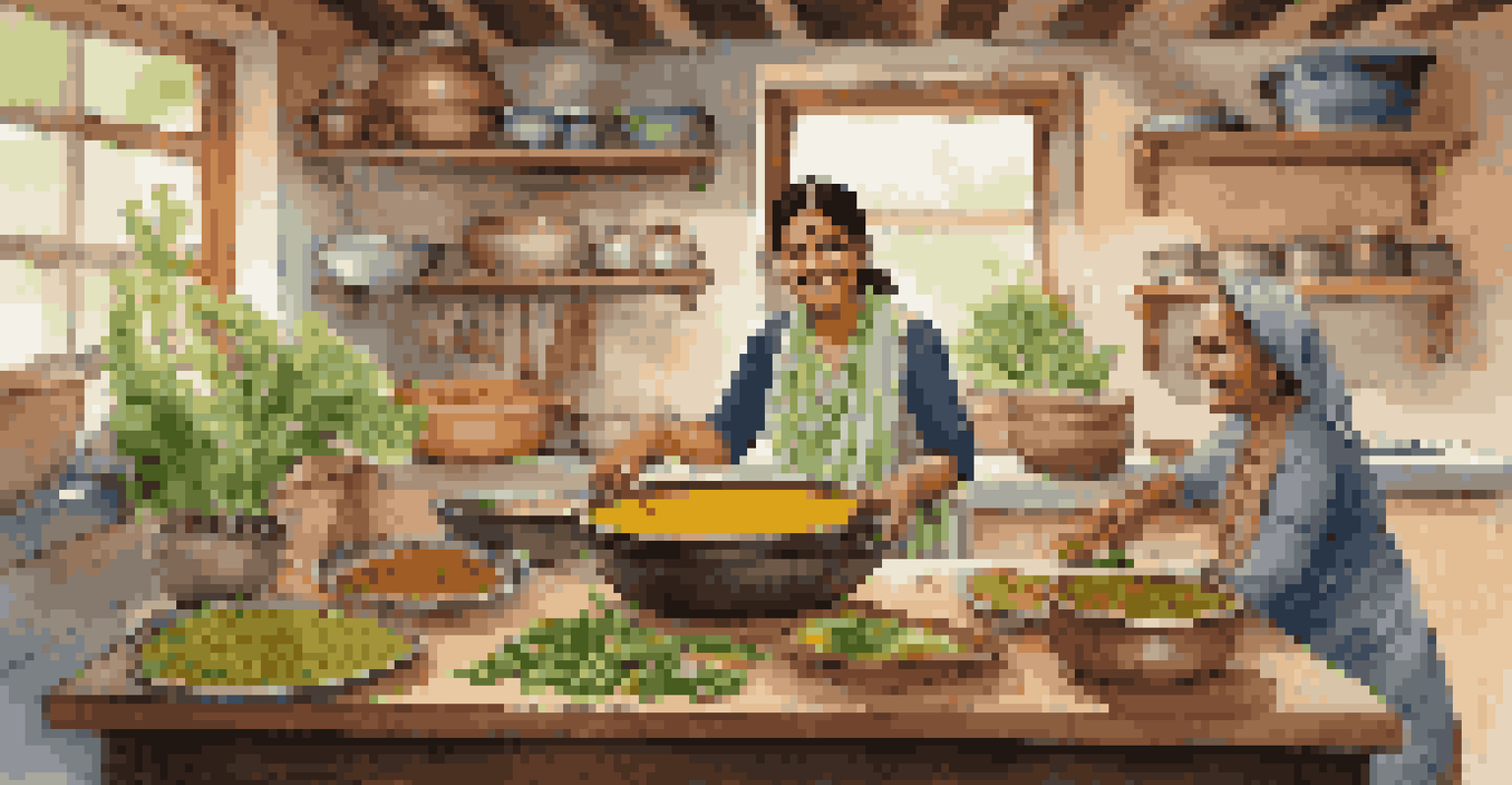 A local chef teaching a cooking class in a cozy kitchen with fresh ingredients on the table.