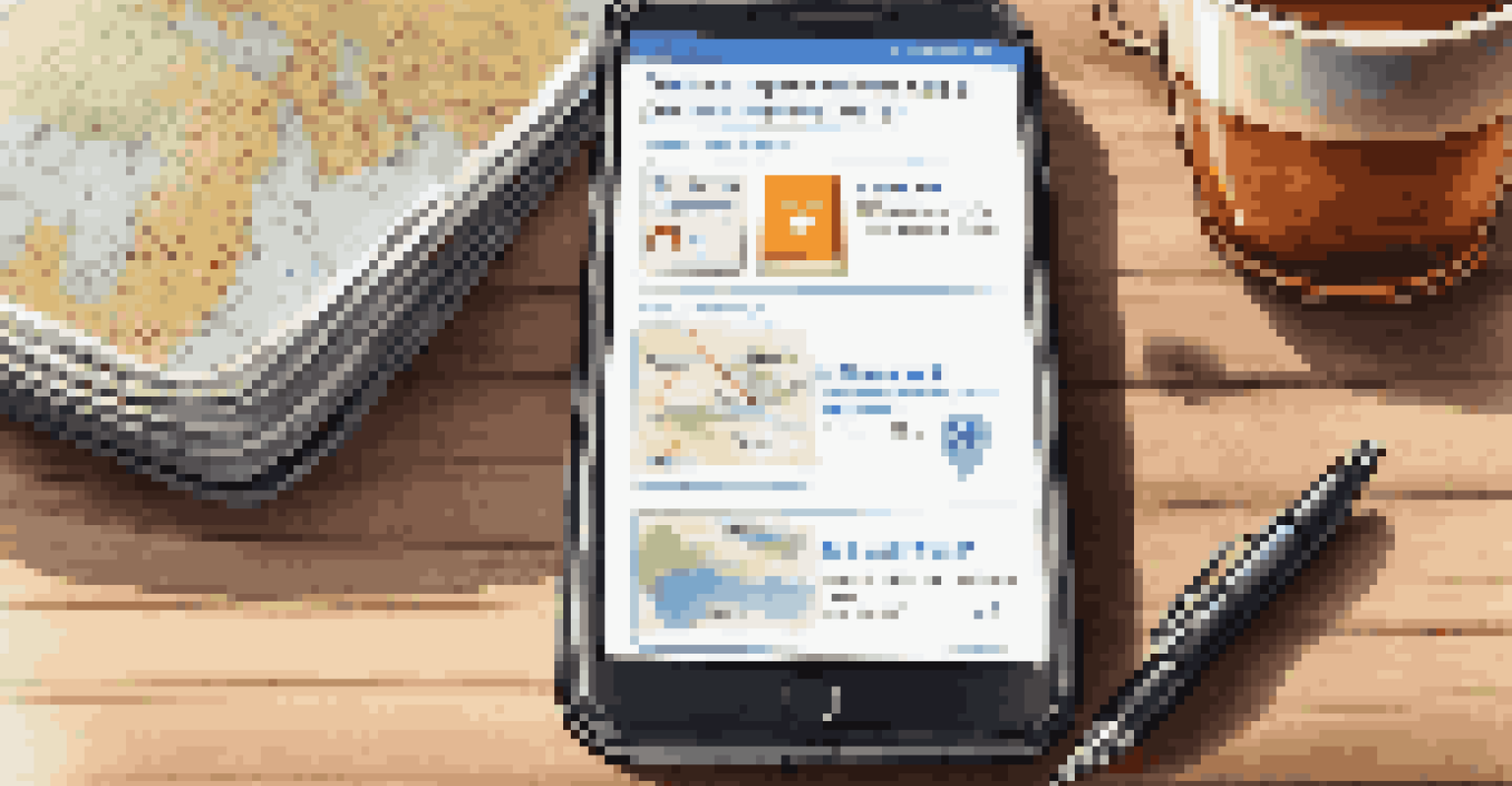 A smartphone showing a travel app with flight notifications, next to travel insurance documents and a cup of tea.
