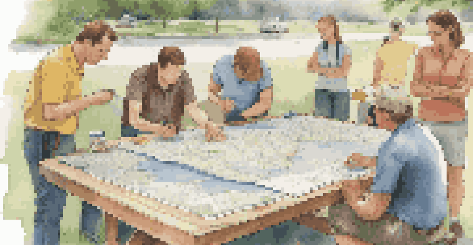 Travelers discussing a safety plan around a picnic table with a map and notes, focusing on teamwork and preparation.