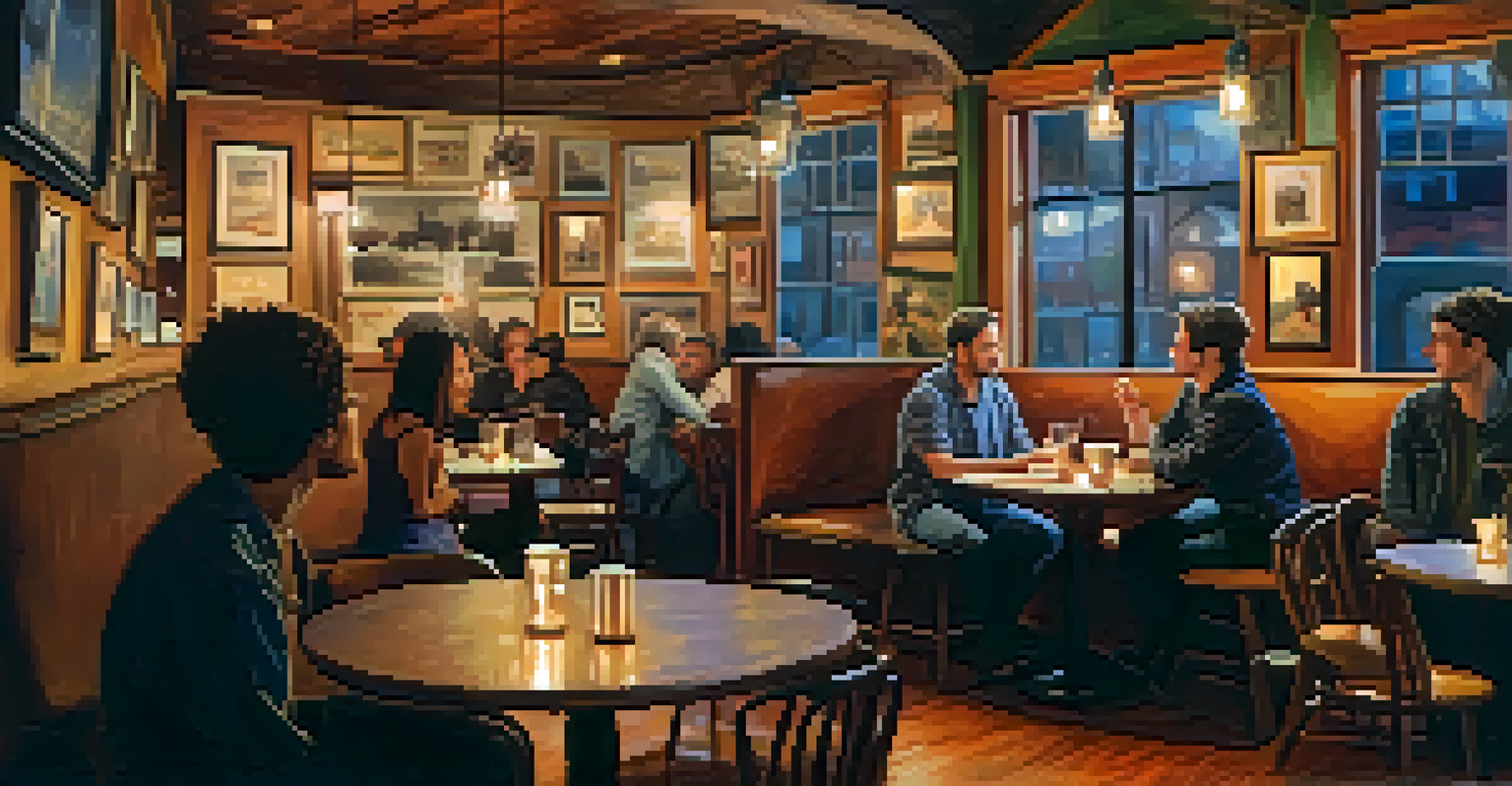A musician performing with a guitar in a cozy cafe, with small tables and warm lighting creating an inviting atmosphere.