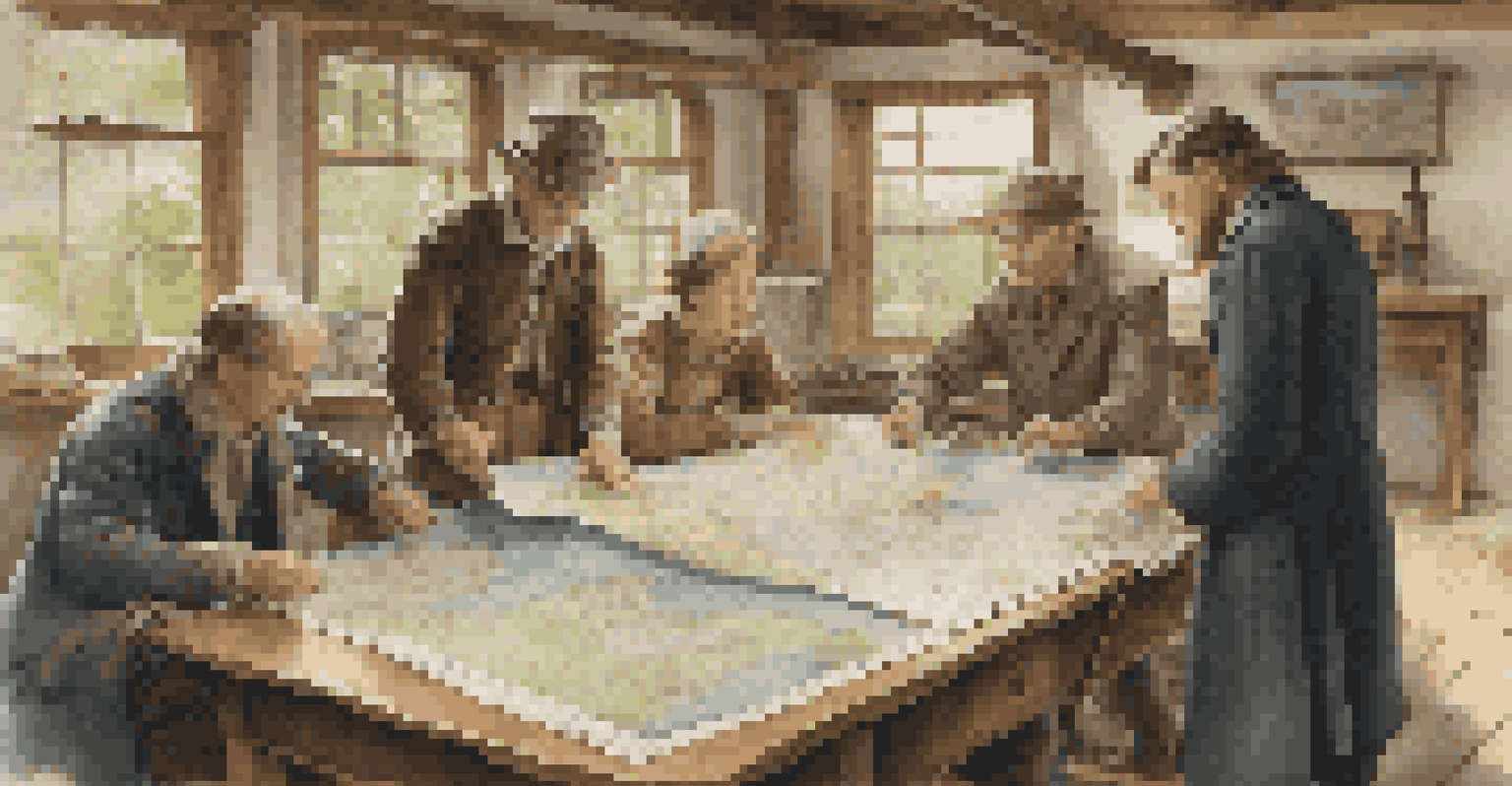 A group learning about navigation skills with maps and a compass in a well-lit room.