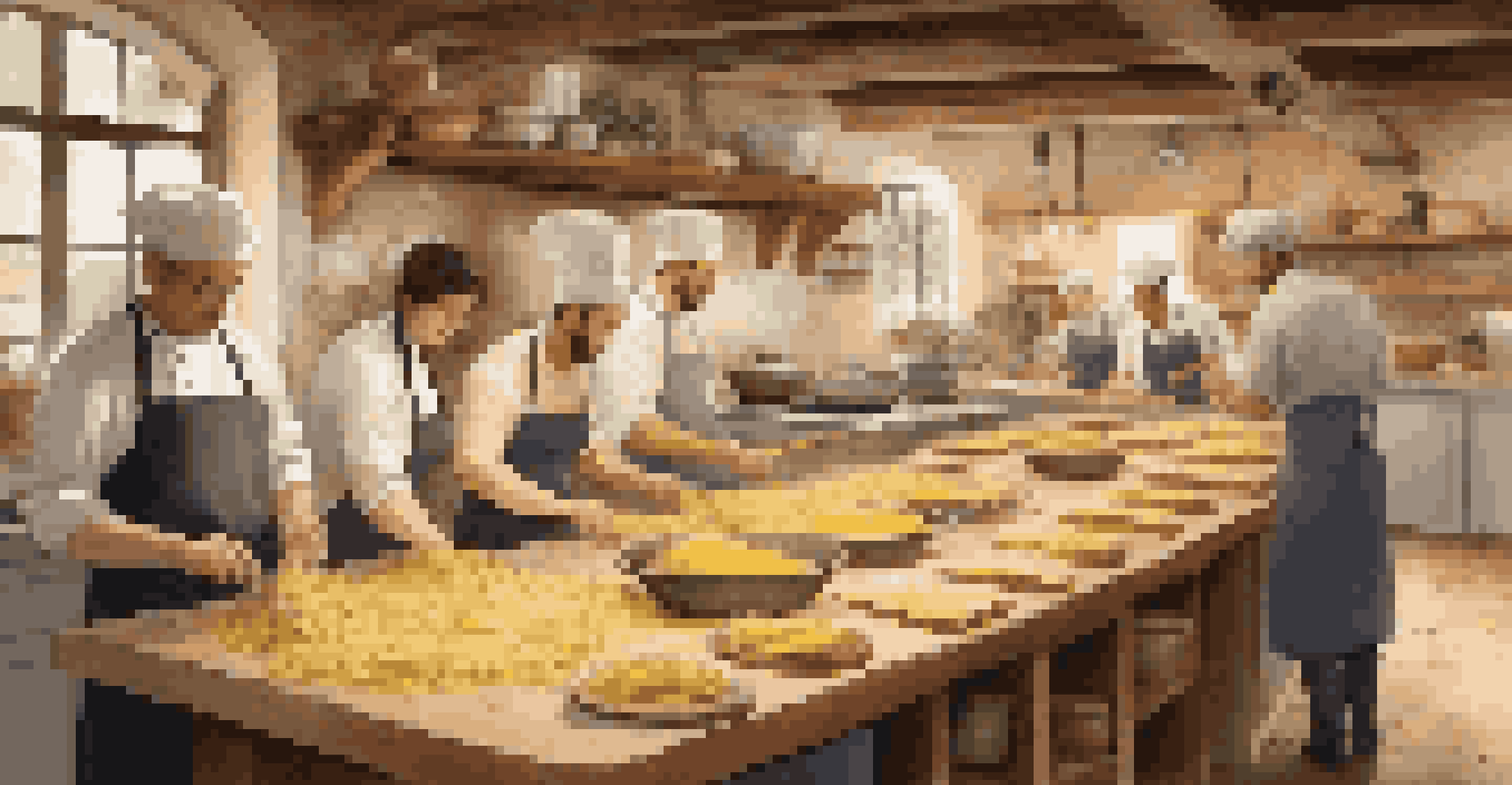 A cooking class in an Italian kitchen with a chef teaching how to roll pasta.