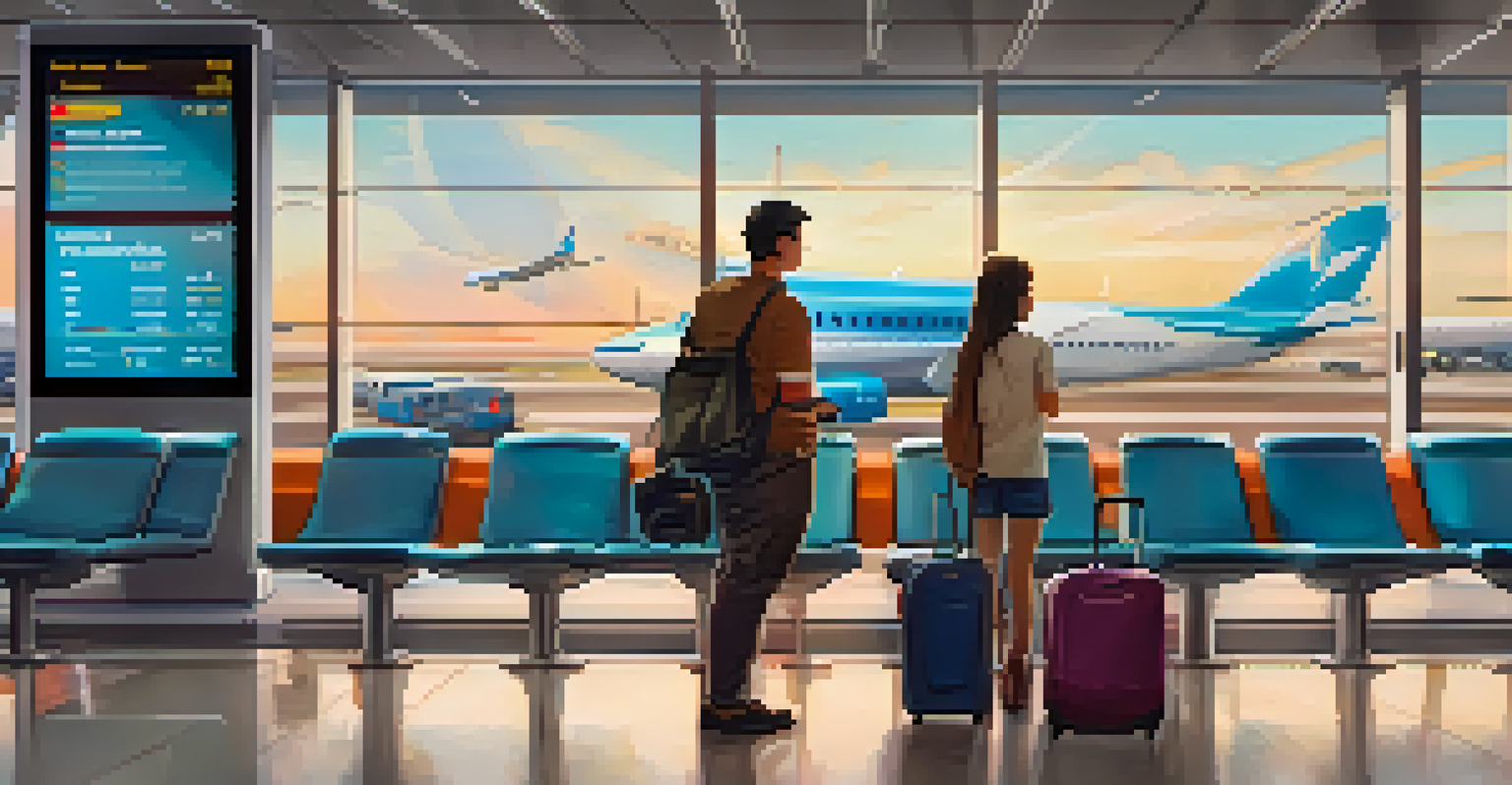 A family in an airport using airline apps on their devices while waiting for their flight.