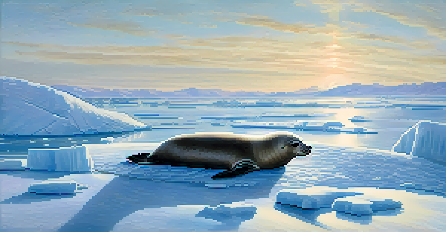 A close-up of a seal resting on the ice in Antarctica.