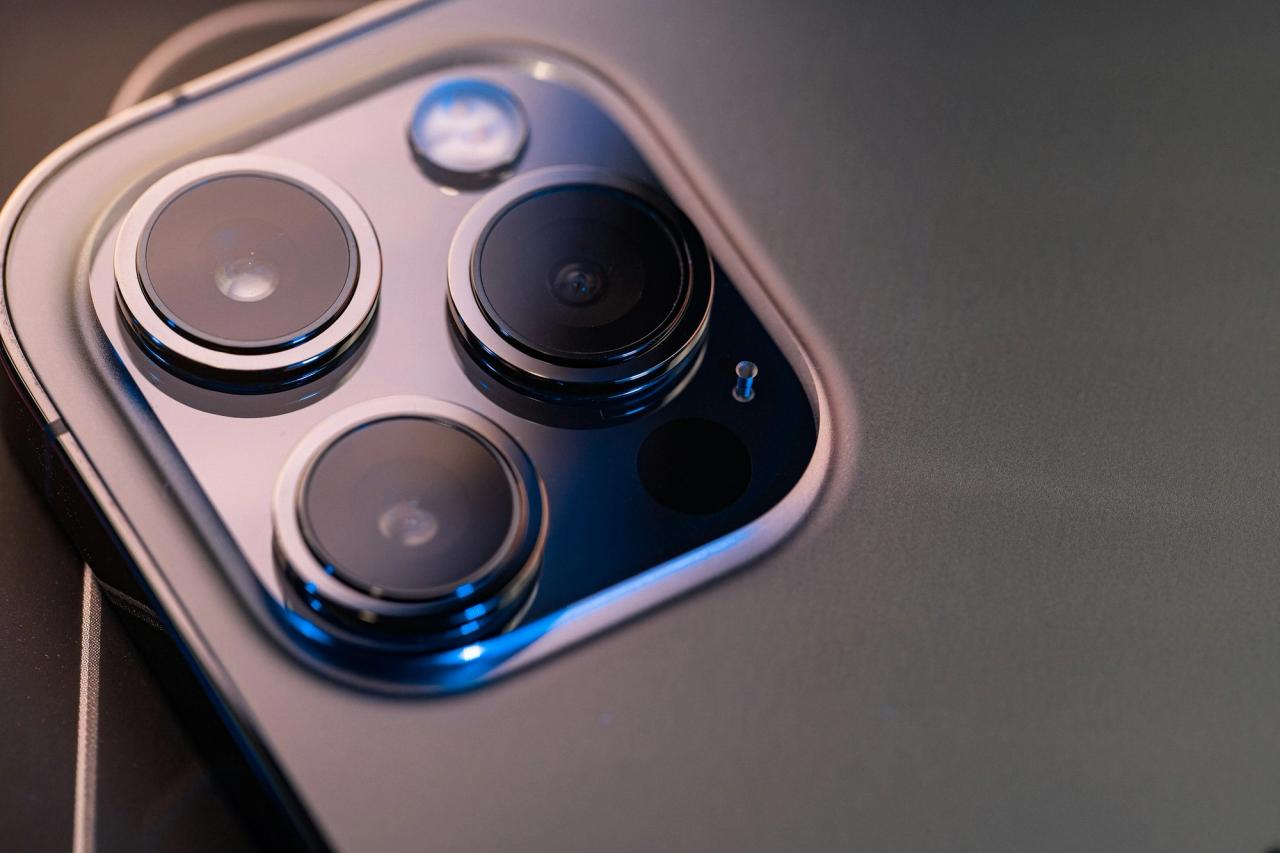 Close-up of the triple rear camera on an iPhone 12 Pro Max.