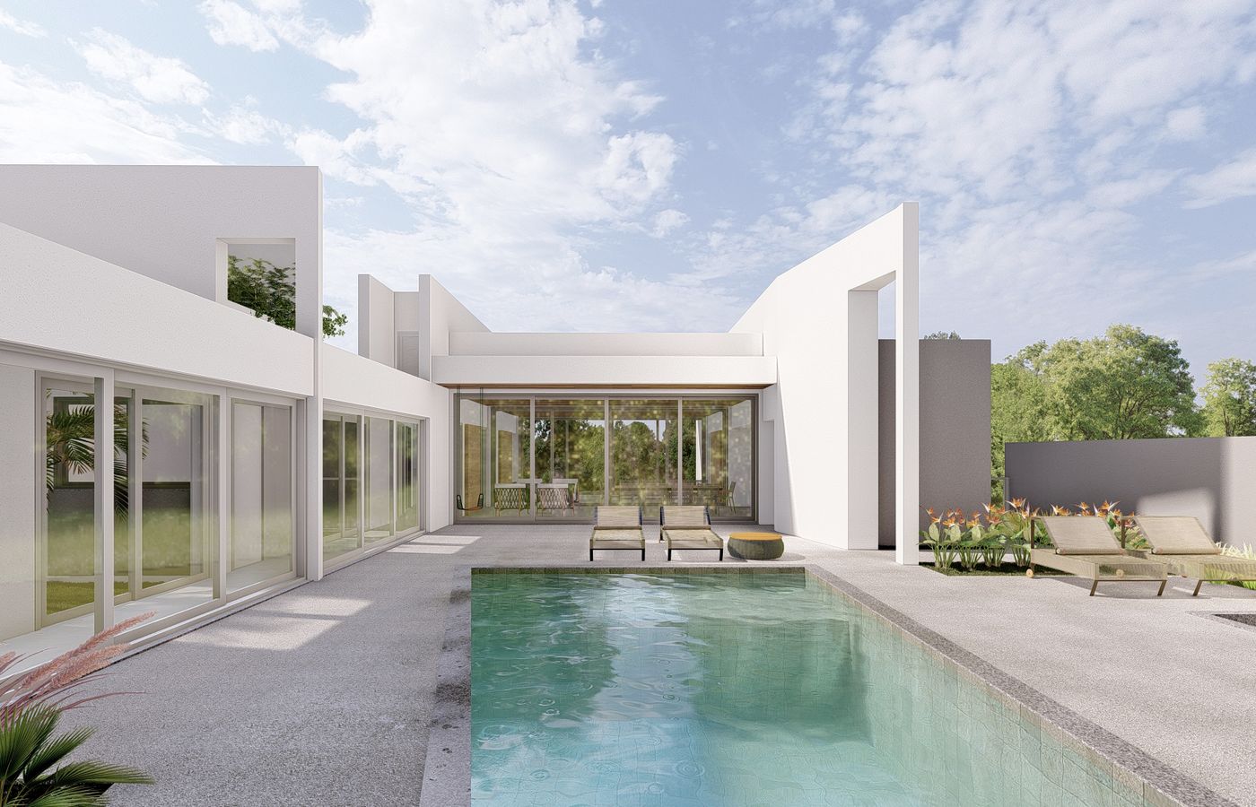 vista da piscina para o espaço gourmet