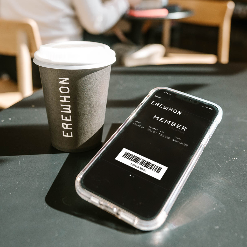Mobile phone mock up with Erewhon member card