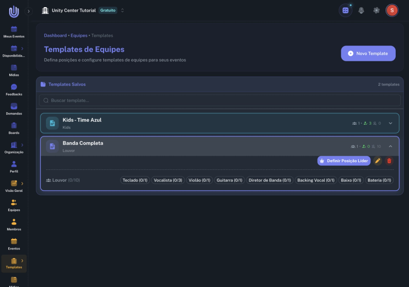 Banda Completa expandido com botão Definir Posição Líder