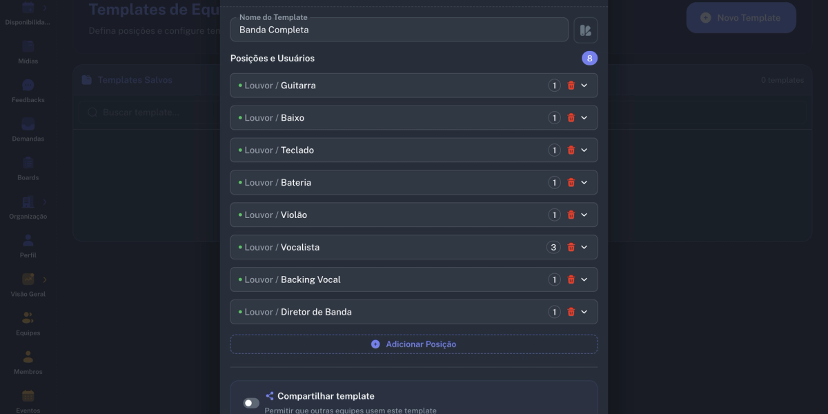 Como criar templates de equipes no Unity Center