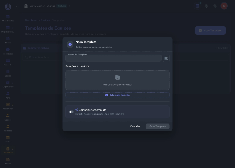Dialog Novo Template - formulário vazio