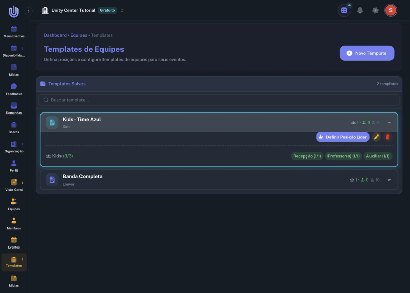 Lista final com 2 templates criados
