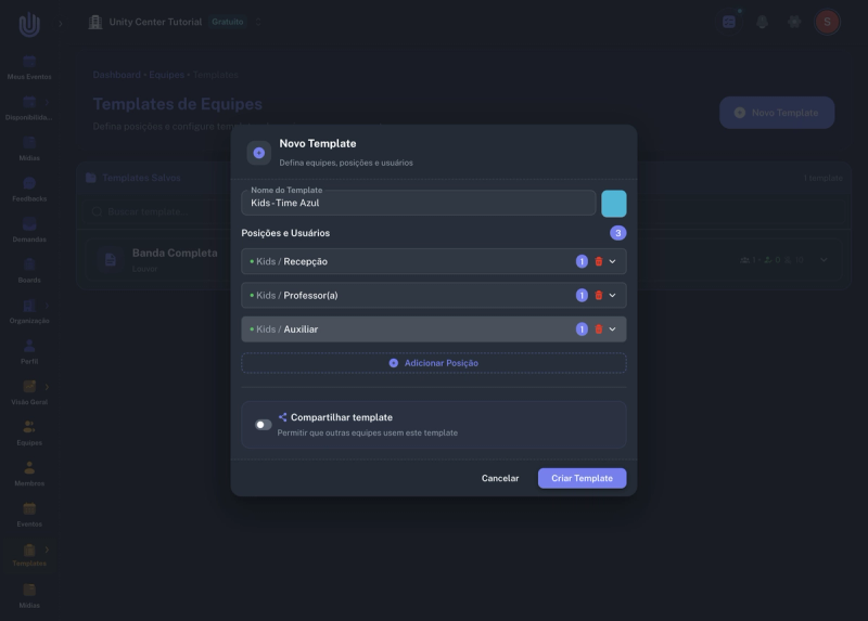 Template Kids Time Azul com 3 posições preenchidas