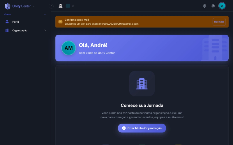 Painel com o aviso para confirmar o e-mail