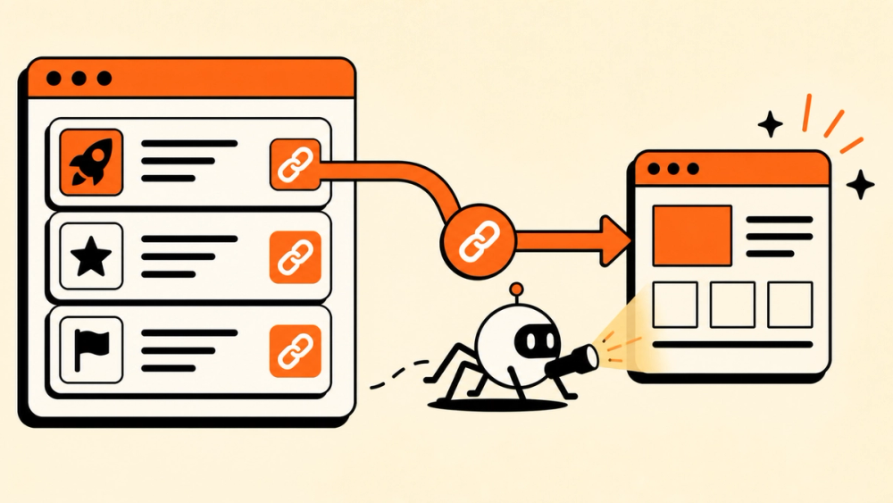A launch directory backlink helping a new website get discovered by a search crawler A launch directory backlink helping a new website get discovered by a search crawler