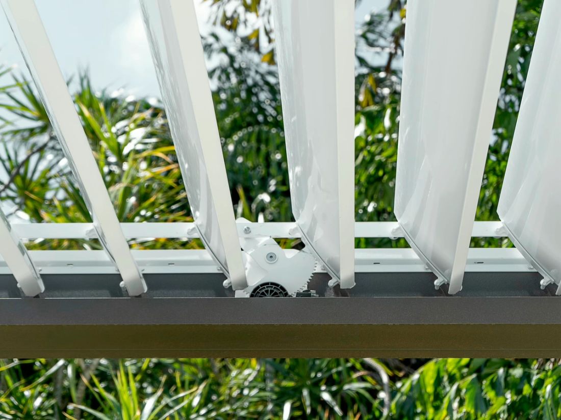 Motorized louvered roof over an outdoor living area in Coral Springs, Broward County, South Florida