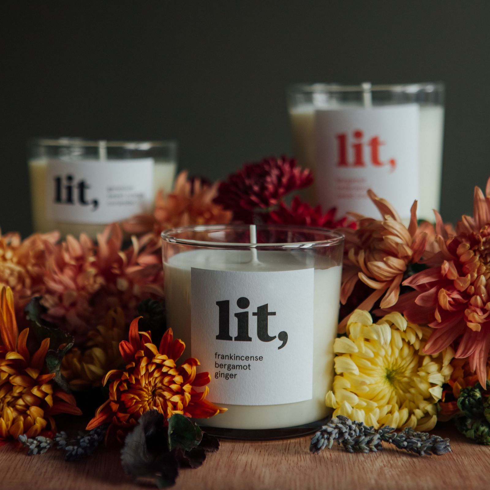 A photograph of the Lit Homeware candles.