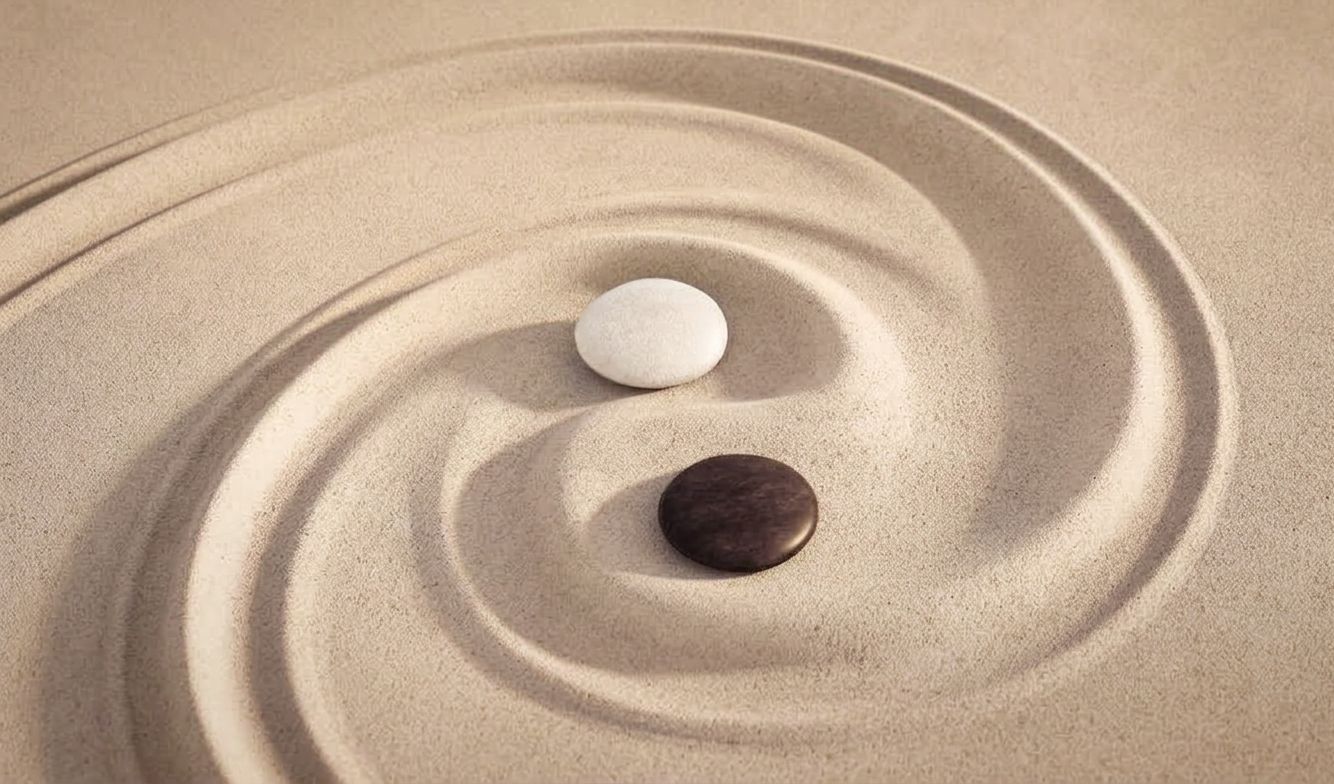 Zen garden with two rocks