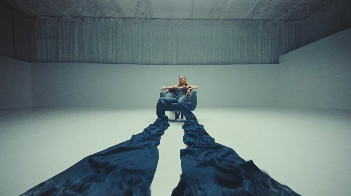 Lady sitting in room with long pants on