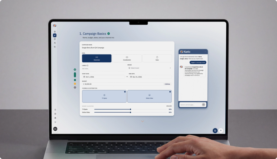 Product UI in a laptop screen