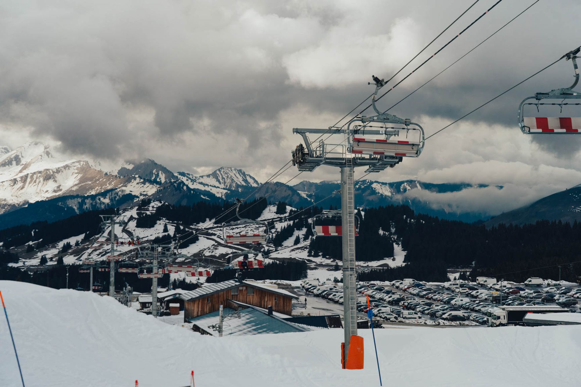 Chairlift above Avoriaz village and the Portes du Soleil mountains