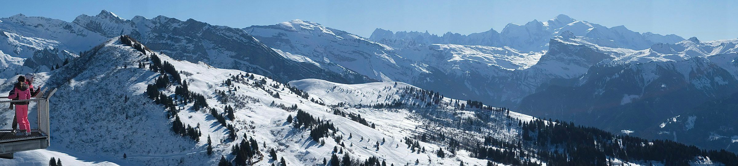 Panorama towards Mont Blanc from Le Ranfoilley above Les Gets