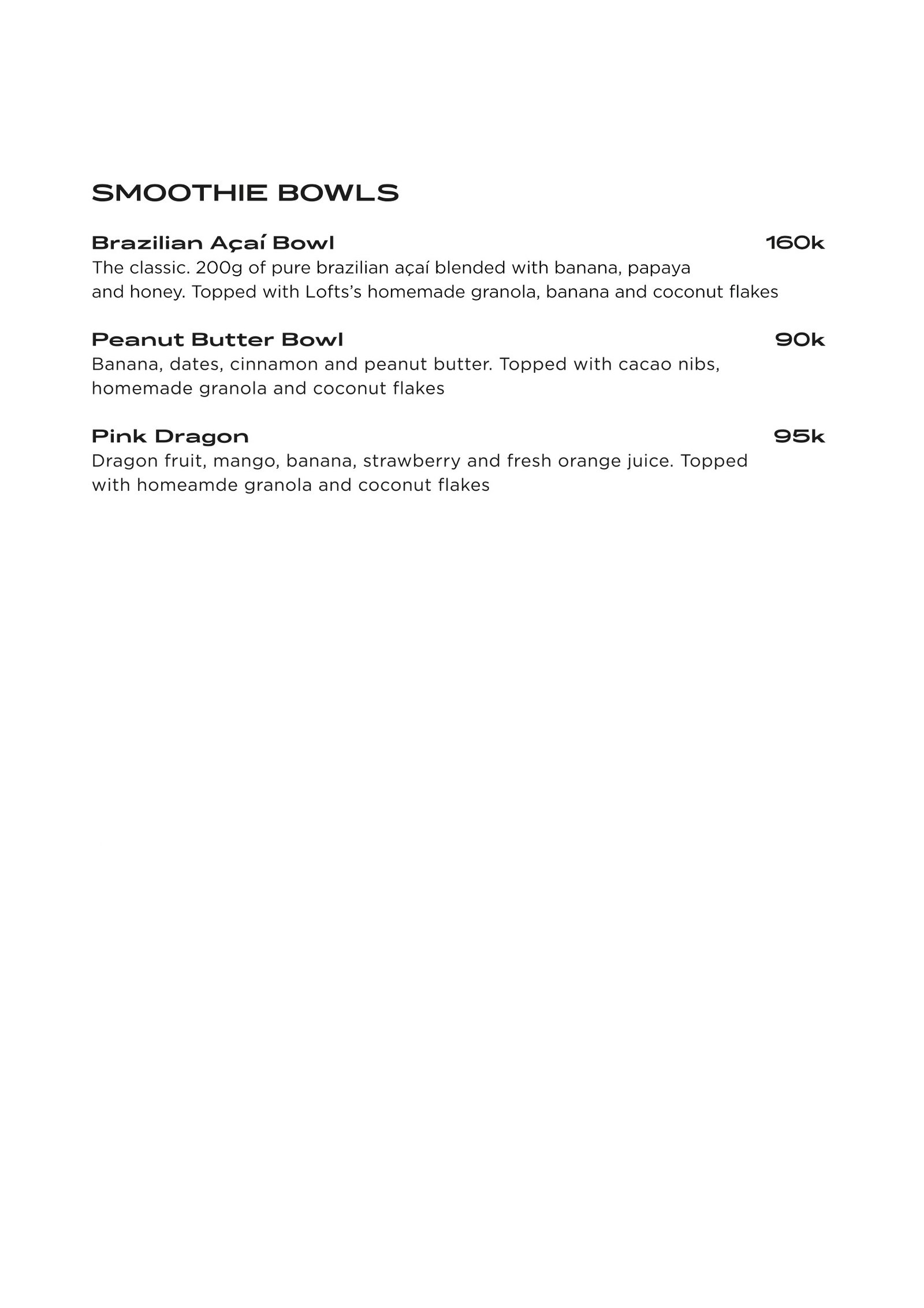 smoothie bowls menu