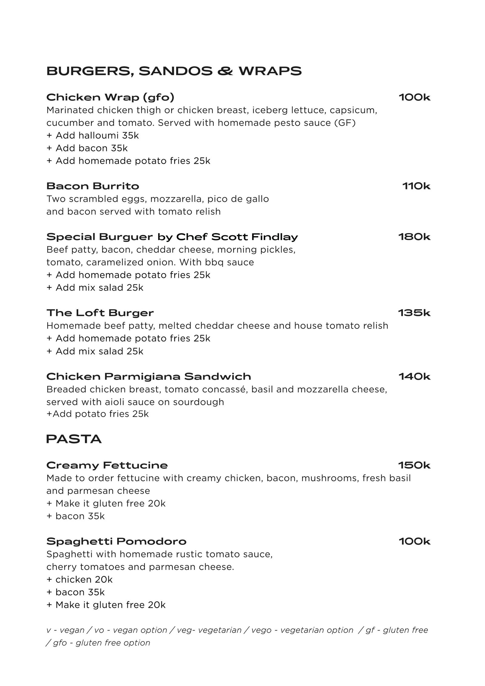 burgers, sandwiches and wraps menu