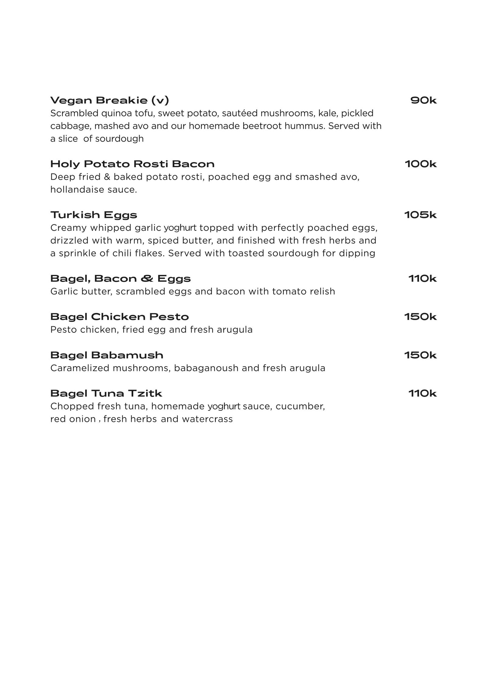 breakfast menu