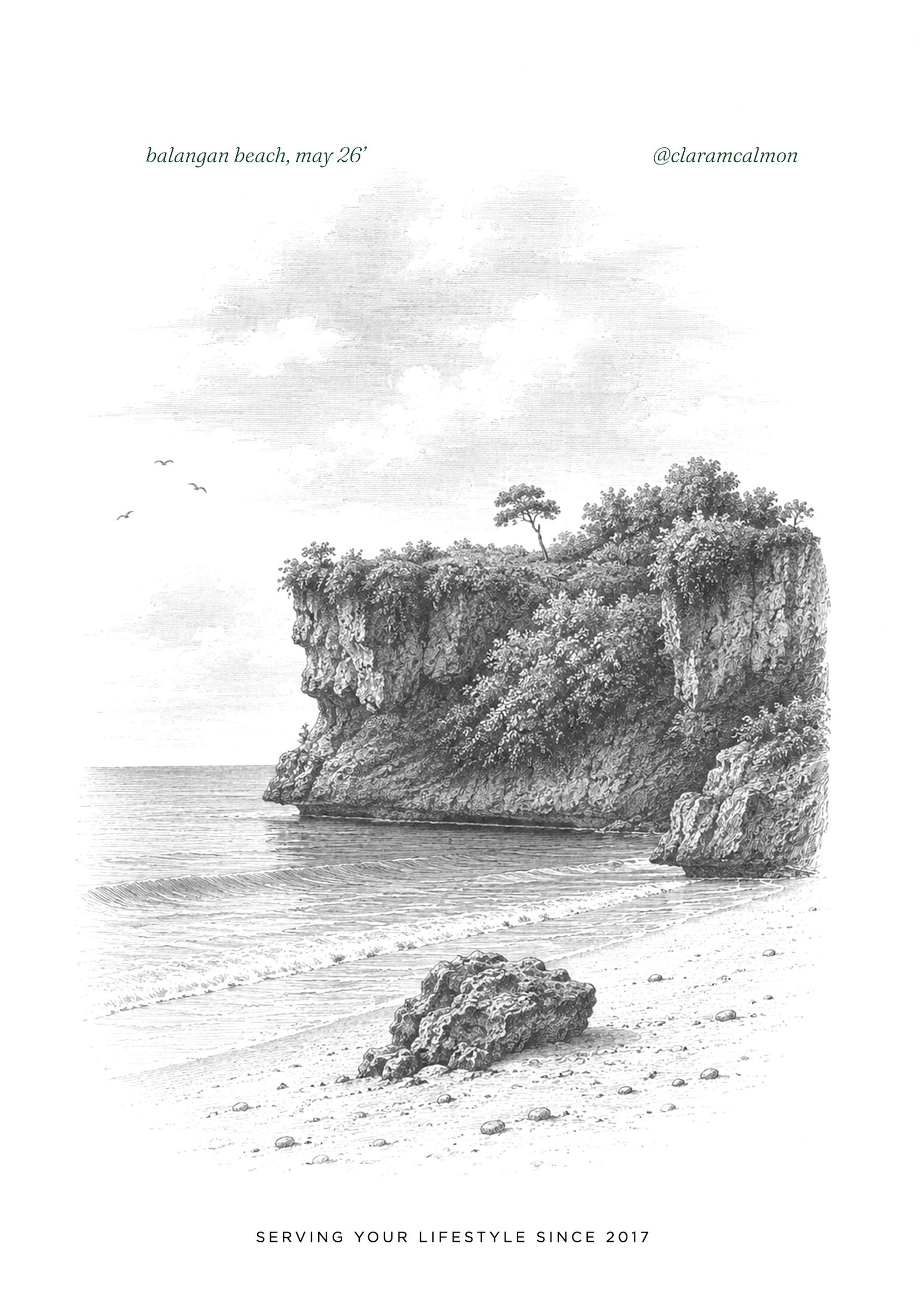 balangan beach uluwatu bali illustration