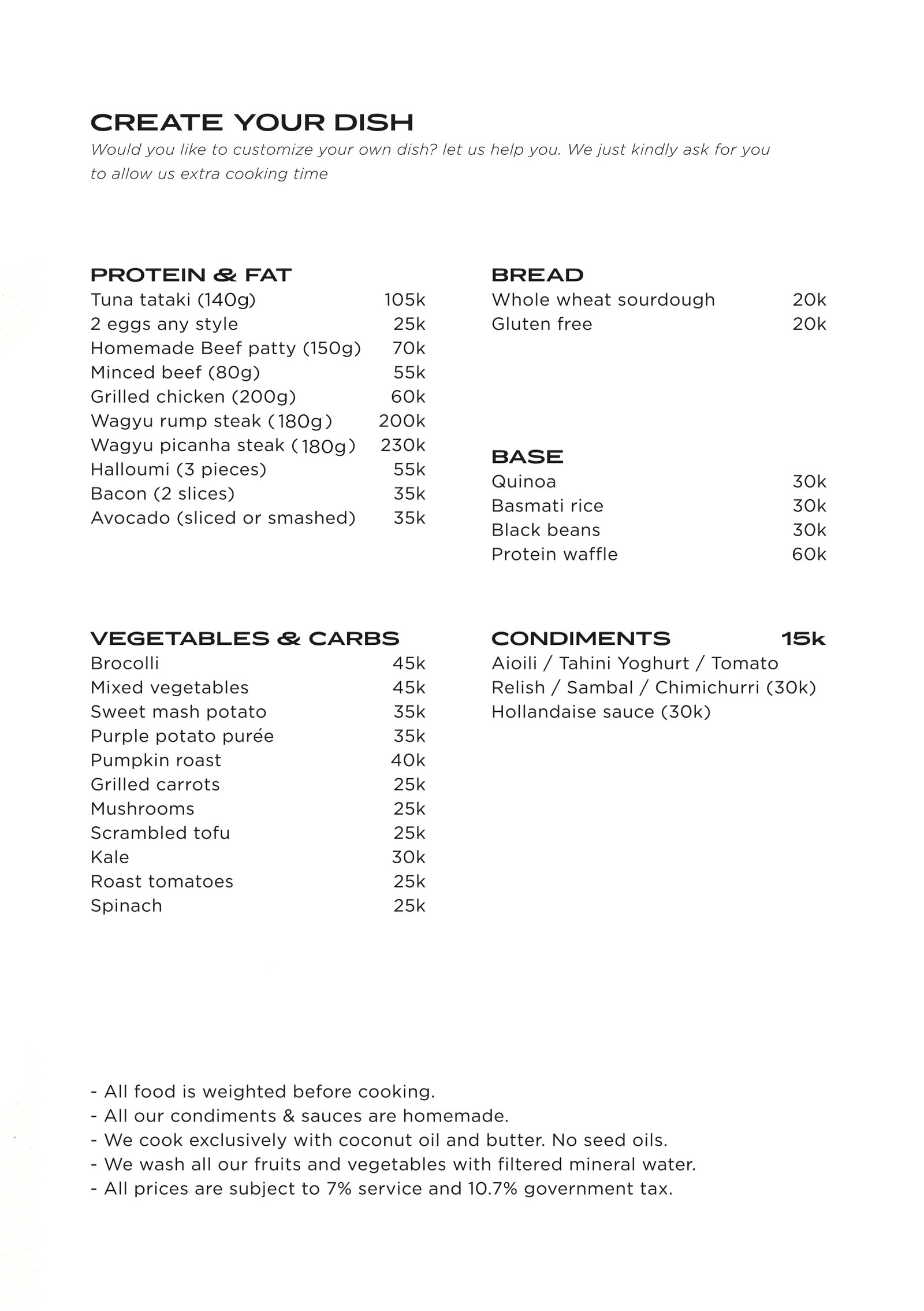 create your dish menu