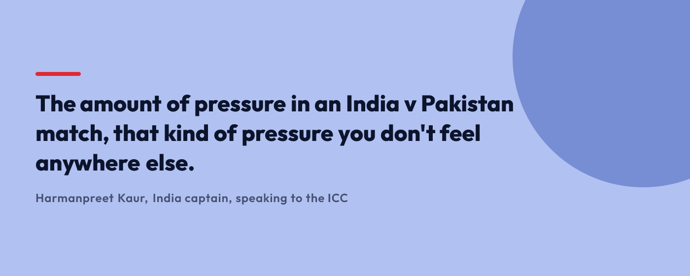 Quote from India captain Harmanpreet Kaur on the pressure of an India v Pakistan match