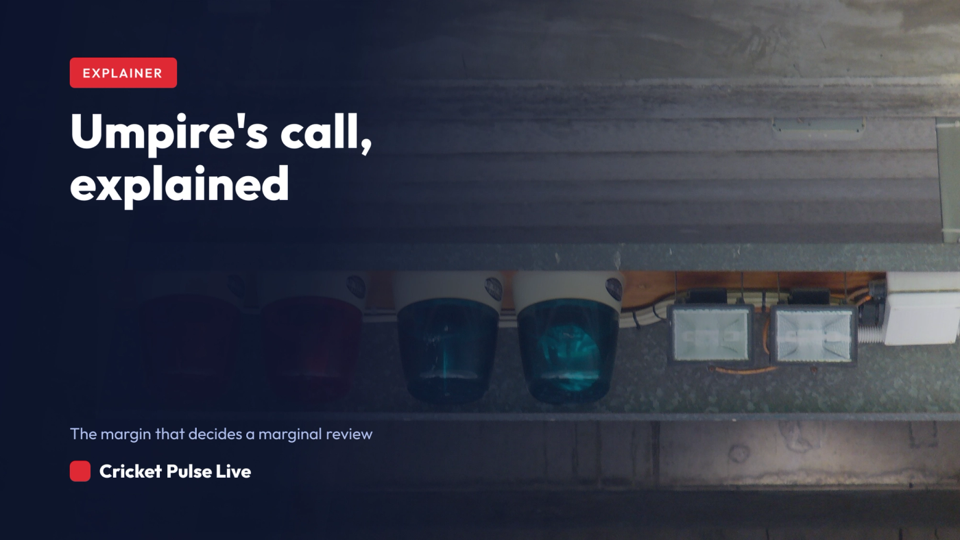 Cricket Pulse Live explainer graphic: umpire's call in the Decision Review System, and the 3.6 cm margin that decides a marginal LBW review.