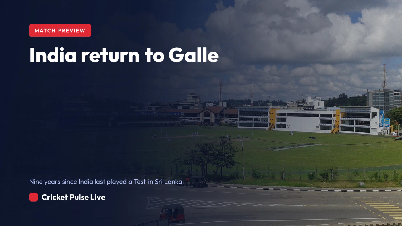 Preview graphic for the first Test between Sri Lanka and India at Galle, 15 to 19 August 2026