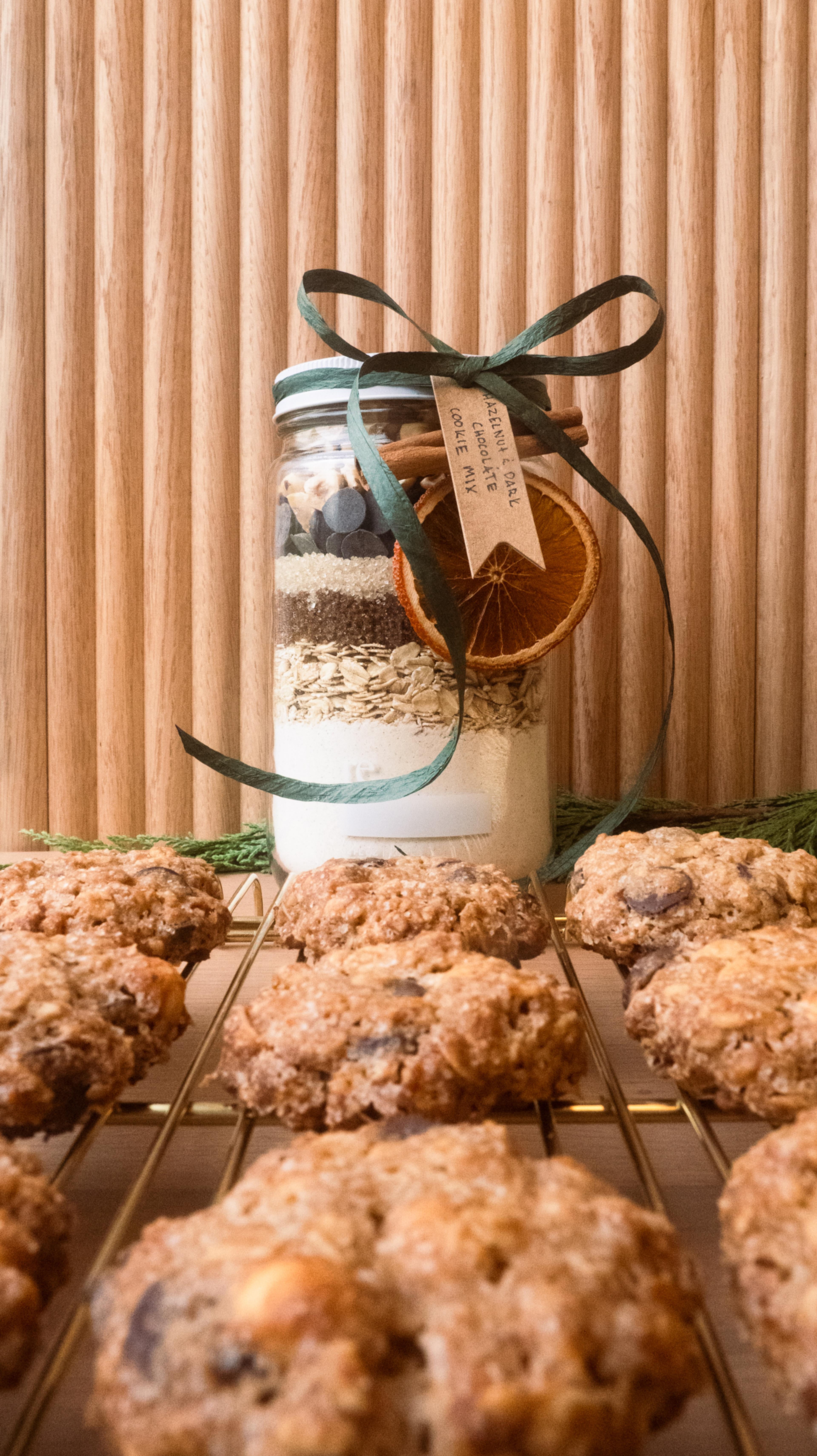 Hazelnut & Dark Chocolate Cookie Mix in a 32oz glass jar from re_ grocery