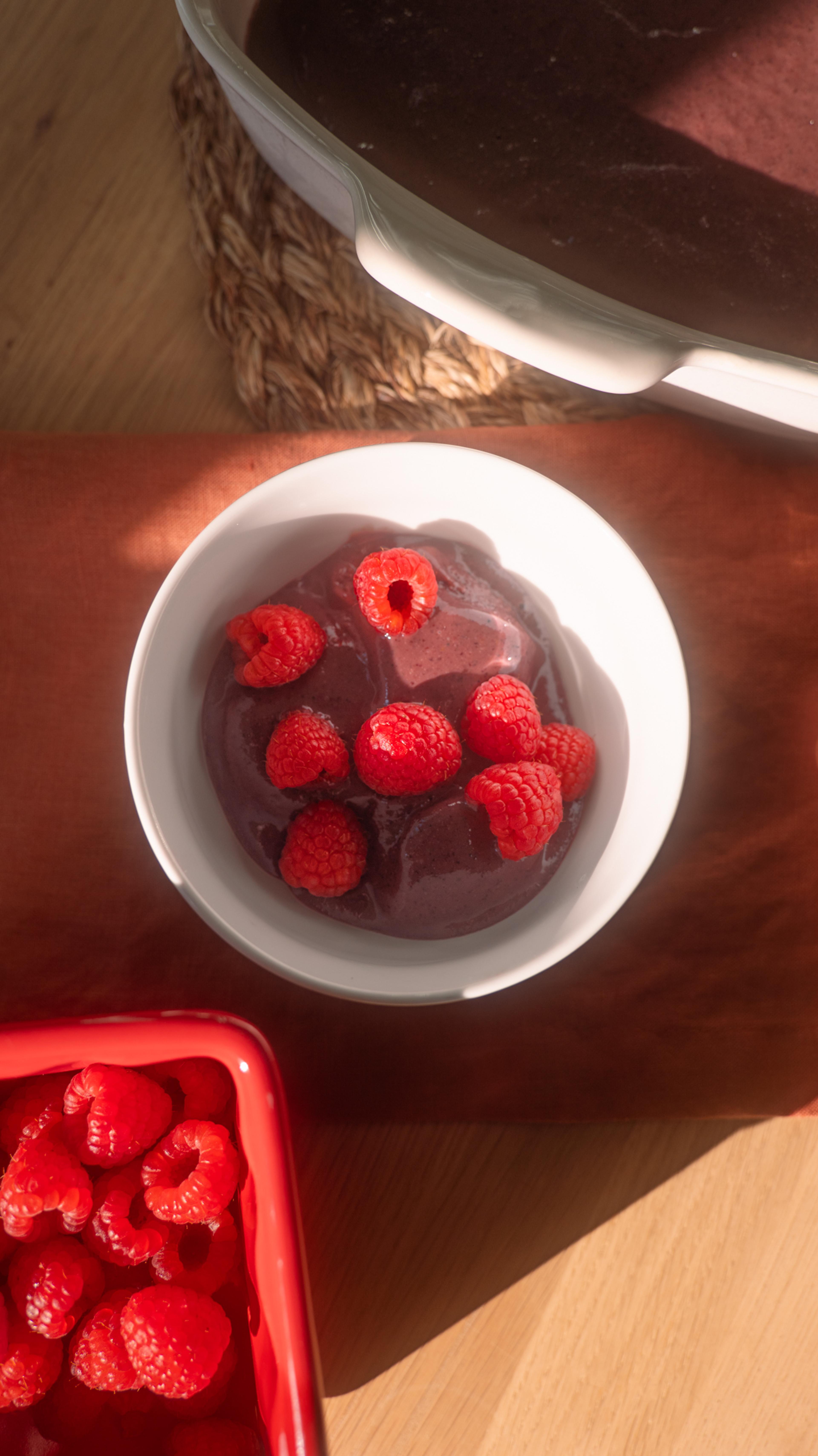 Blueberry Frozen Yogurt on wooden table in sunlight