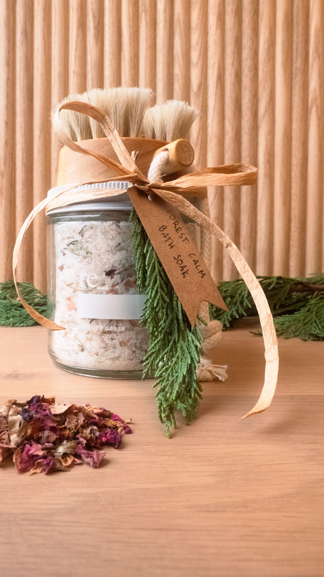 Forest Calm Bath Soak in a 16oz glass jar from re_ grocery