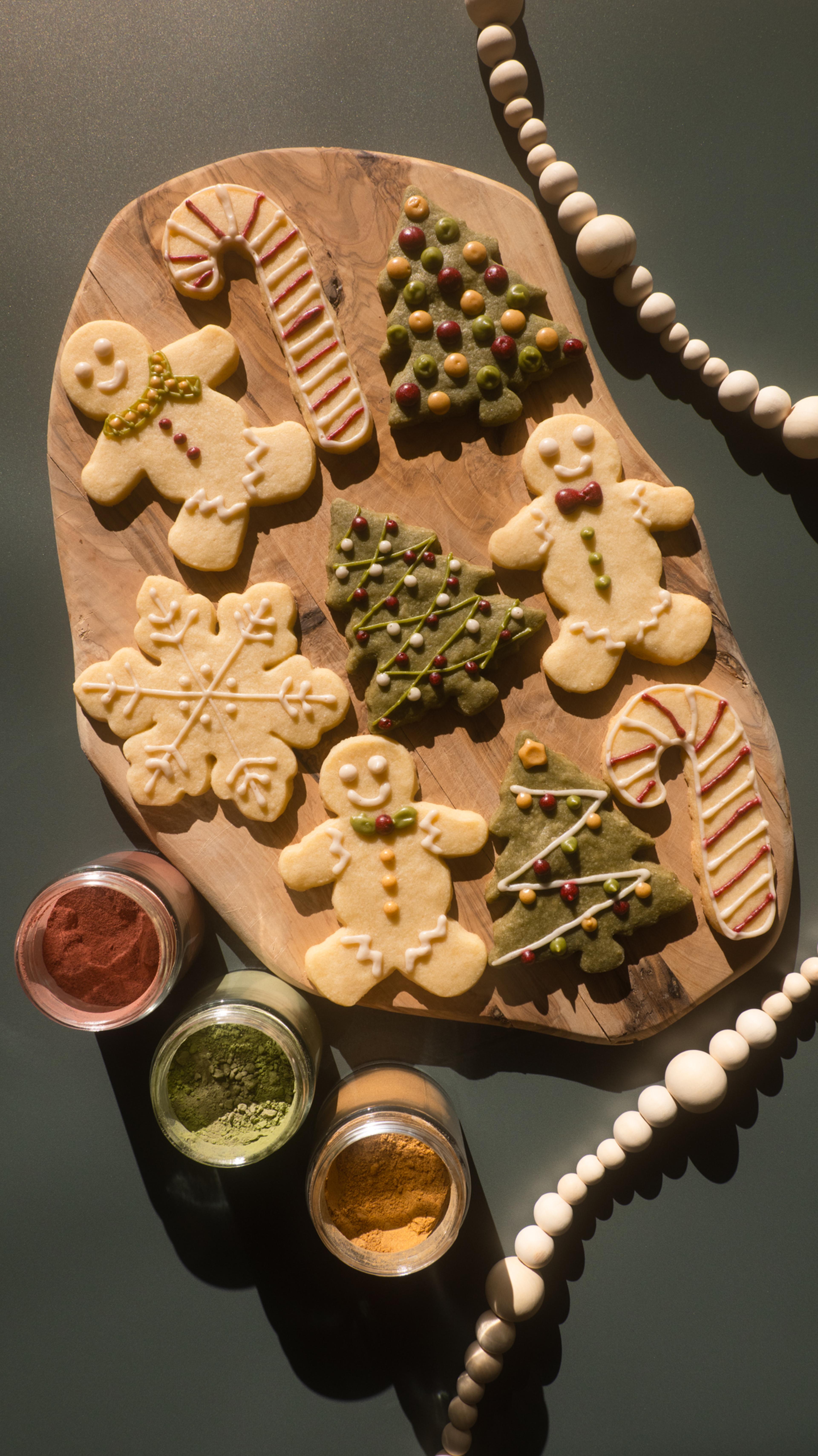 matcha shortbread cookies using organic ingredients with zero waste holiday decorations