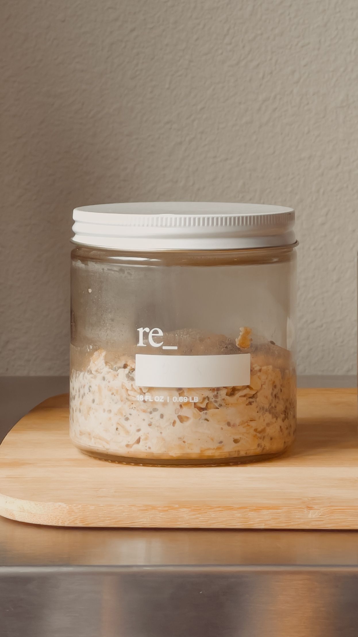 overnight oats prepped in a re_ grocery jar