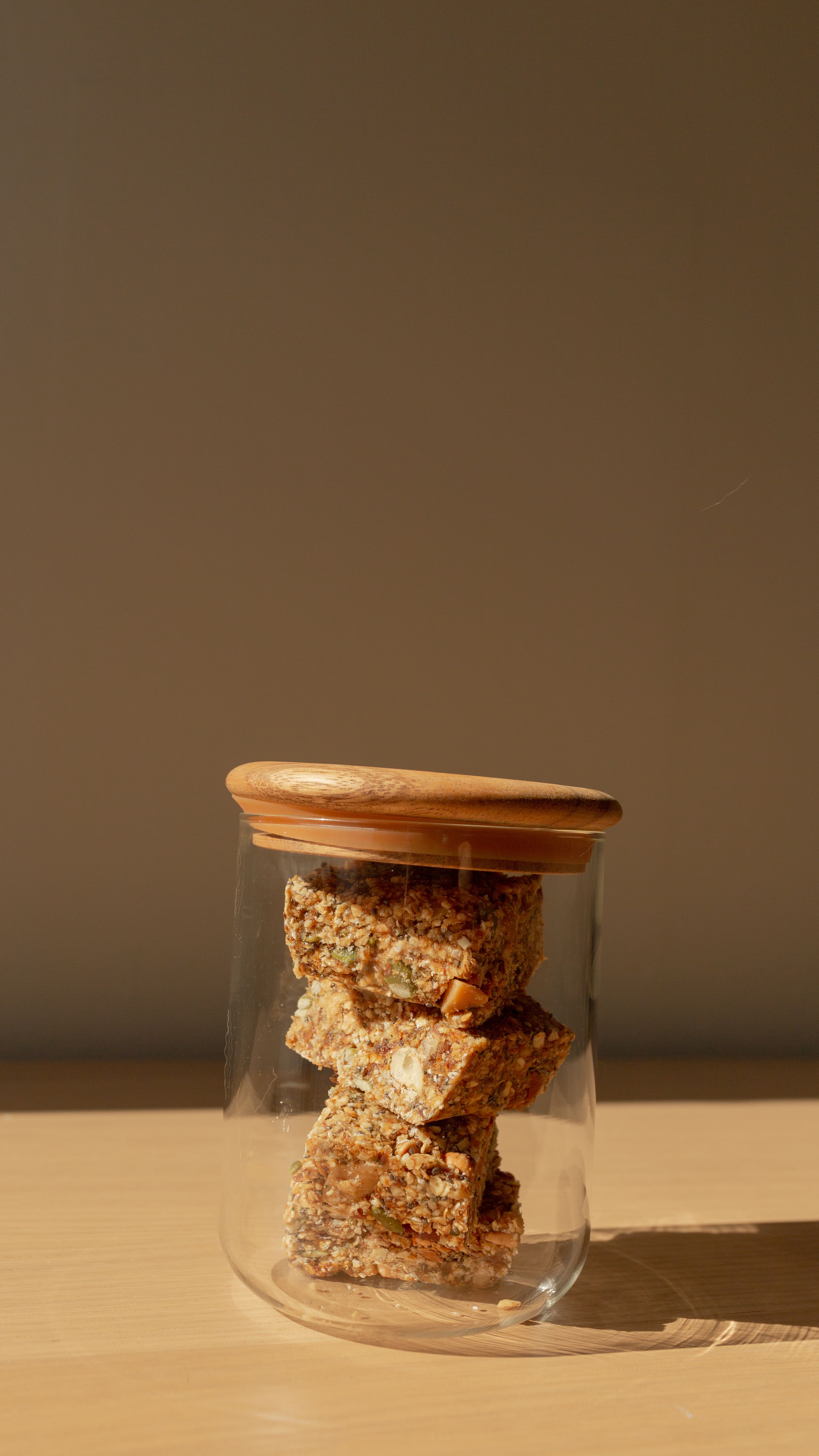 seed bars in a kinto baum canister with bamboo lid