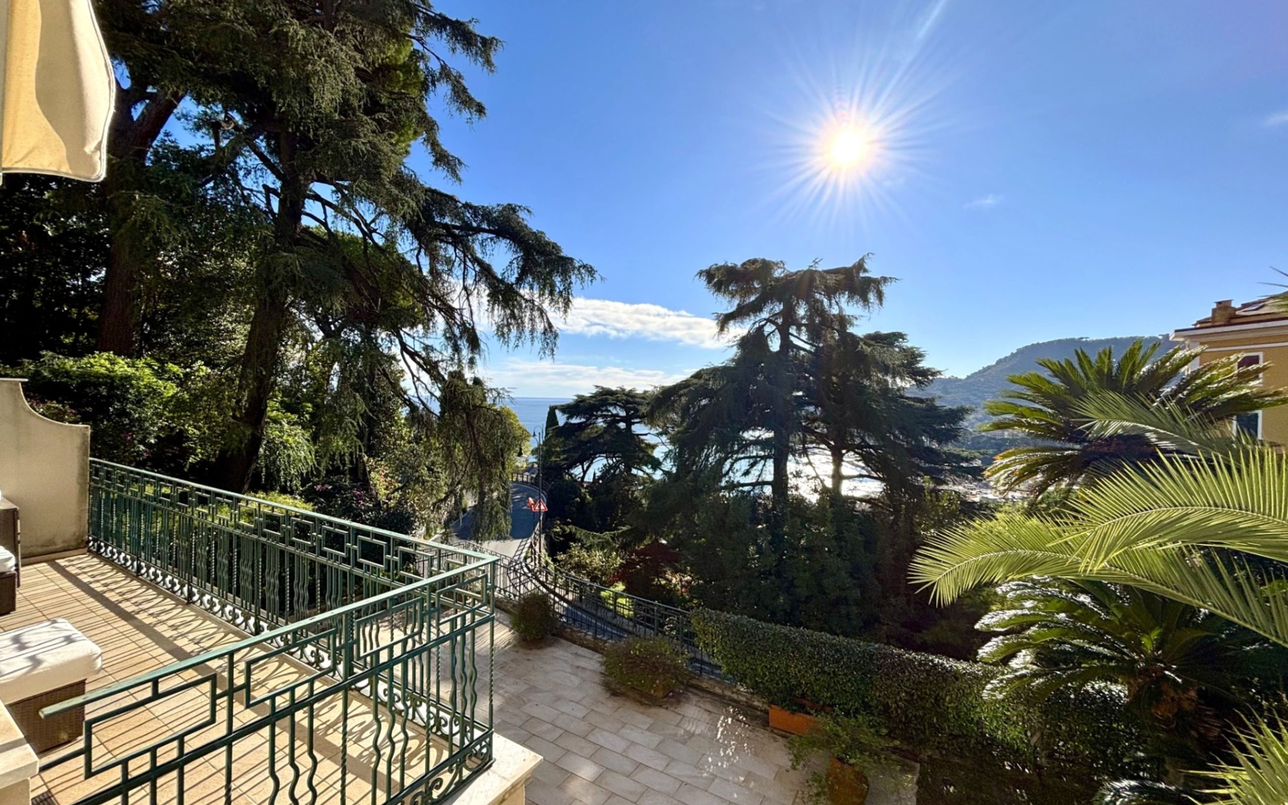 terrace, view, sky, sea, sun, garden