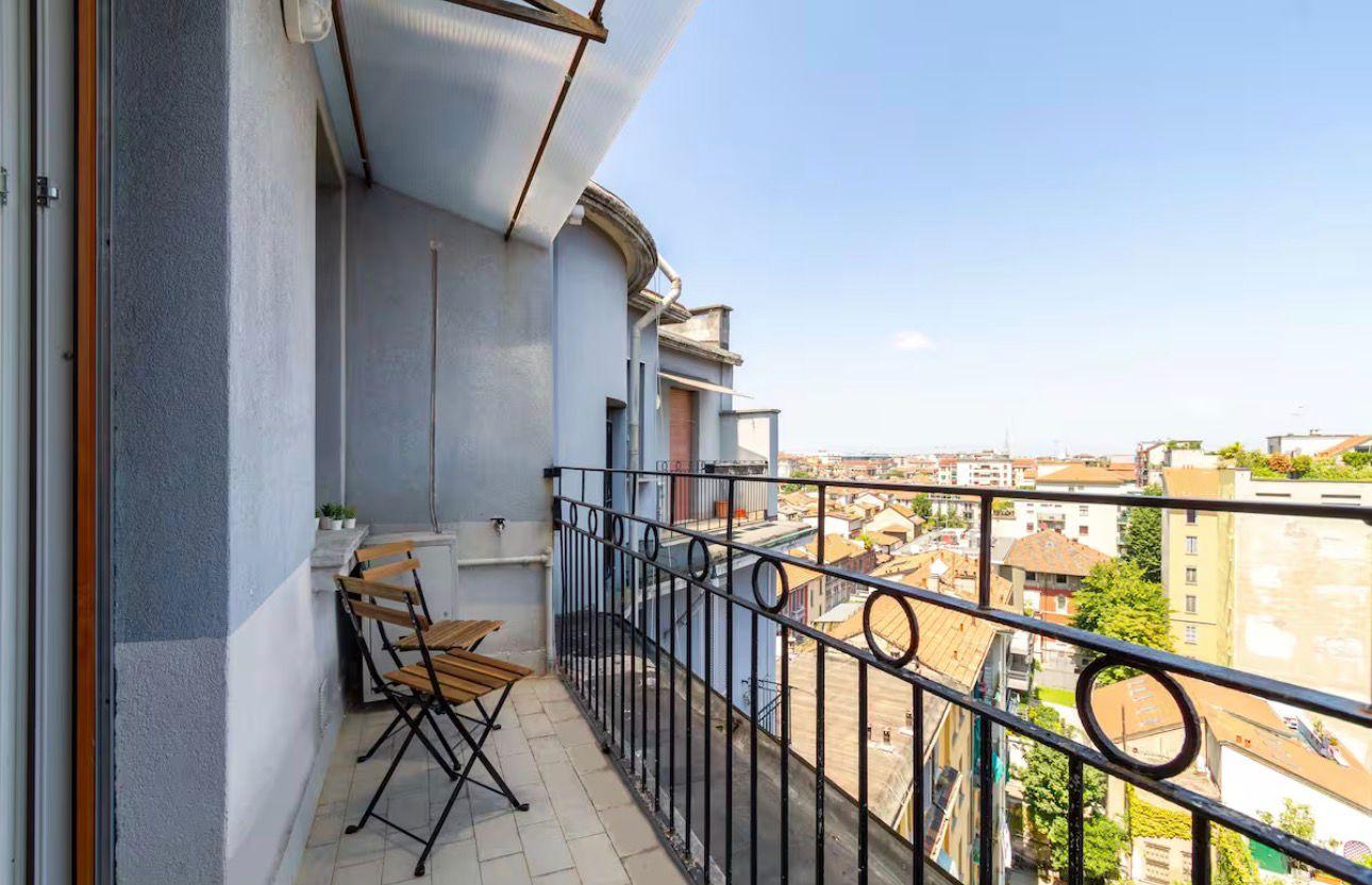 balcone, vista, sedie, cielo, case, palazzi
