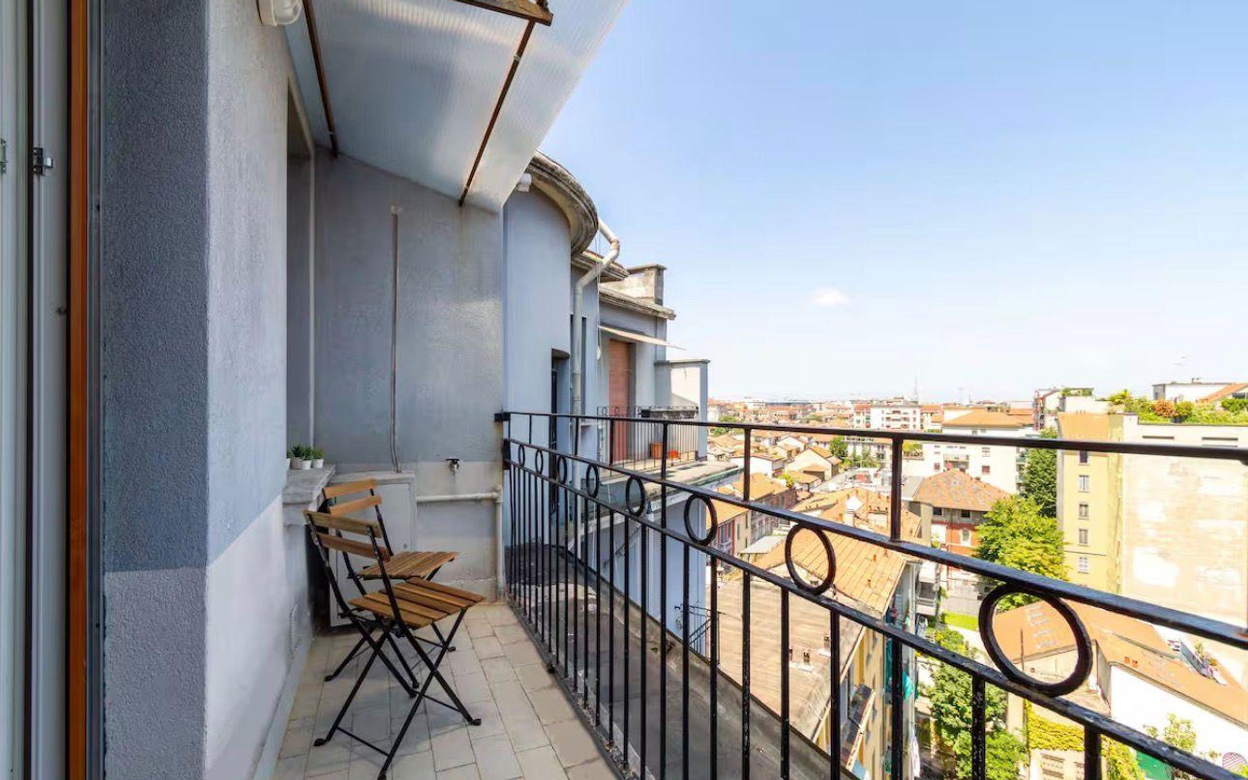 balcone, vista, sedie, cielo, case, palazzi